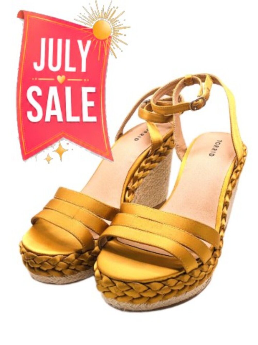 Torrid Wide Width Yellow Gold Satin Wedge Sandals Espadrille 8.5W